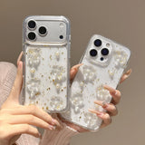 Popxstar  Korean Cute 3D Glaze Flower Pearl Clear Phone Case For iPhone 17 15 14 13 Pro Max 16 plus 11 12 Air Shockproof Transparent Cover