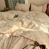 3/4Pcs Bedding Set Korean Princess Polka Dot Bedding Cute Bow Bed Linen 2 Bedroom Cotton Bed Linen With Ruffles Couple Quilt
