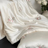 Popxstar  60S Lyocell Bamboo Fiber Flower Embroidery Summer Quilt Bedding Set Soft Silky Thin Comforter Blanket With Bed Sheet Pillowcases