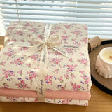 Popxstar  Ins floral print Bedding set knitted cotton Flat sheet set Four pieces duvet cover double layer-yarn 4Pcs lovely Fitted sheet