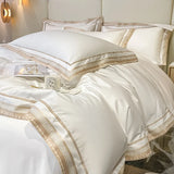 Popxstar  Premium 1000TC Egyptian Cotton Luxury Gold Embroidery Hotel Style Bedding Set Duvet Cover Flat/Fitted Bed Sheet Pillowcases 4Pcs
