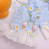 Cute Floral Dog Dress for Small Dogs, Summer Pet Clothes Flower Printed Puppy Kitty Casual Dress with Bow, Photography Party Out