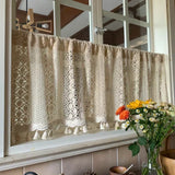 White Tassel Cotton Thread Weaving Window Curtain Lattice Hollowing Out Short Curtain Decor  Room Hotel Atmosphere Curtain