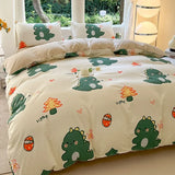 Popxstar  Kawaii Bear Printed Bed Set Floral Duvet Cover Pillowcase Bedding Set Cute Dinosaur Bed Linen Sheet Quilt Full Queen King Size