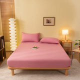 Popxstar Fitted Sheet Solid Color Mattress Cover With Elastic Band Bed Sheet Single Double Queen Size Bedsheet High Quality Fit Sheet