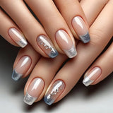 Popxstar 24pcs Mid-length Ballet Full Cover Nail Square Head Purple Gradient Press on False Nails Art Shiny Star Simple Design Fake Nail