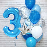 Popxstar 12pcs Blue 32inch Number Foil Latex Balloon Happy Birthday Party Decorations Kids Boy Baby 1 2 3 4 5 6 7 8 9 Year Old Supplies