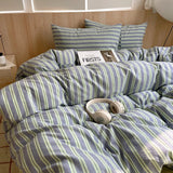 Popxstar 1pc Blue Stripe Cotton Duvet Cover 150x200 Queen Size Japanese Style housse de couette Skin friendly Breathable Comforter Sets