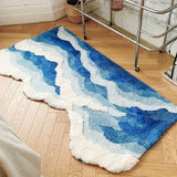 Popxstar  Blue Sea Wave Flocking Rug Bedroom Rug Corridor Area Floor Pad Mat Doormat Aesthetic Home Decor