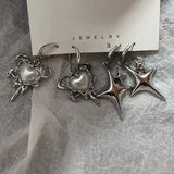 Popxstar Simple Silver Color Star Earrings for Women Girls Opal Stone Heart Hoop Earrings Punk Y2K Cute Daily Wear Jewelry Party Gifts