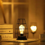 Popxstar  1PC Indoor Iron Wire Cage Design Night Light,Battery-Powered LED Lamp, Decorative Table Lighting for Bedroom, Living Room
