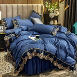 Popxstar  Skincare Polished Light Luxury European Style Embroidery Four Piece Set Solid Color Lace Bed Skirt Four Piece Set