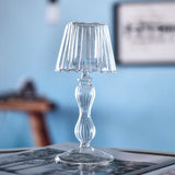 Popxstar  European Style Glass Desk Lamp Shaped Candle Holder High Legged Striped Candle Holder Wedding Home Creative Decoration
