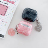 Popxstar  Black Pearl Shell Pink Leopard Print TPU Case Love Heart Pendant Protection Cover for Apple AirPods Pro 2 3 4 Silicone Cases