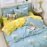 Popxstar  New Fashion Print Queen Size Bedding Set King Size Daisy Printed  Duvet Cover Set with Flat Sheets Cozy Durable Bedding Sets