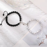 Popxstar Magnet Couple Bracelets for Woman Men Romantic Heart Matching Lovers Natural Stone Beads Yoga Bracelet Valentine Gift Jewelry