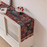 Popxstar  Table Runner Nordic Jacquard Red Festival Geometric Table Flag Tassel Tea Flag Dining Flag Long Strip