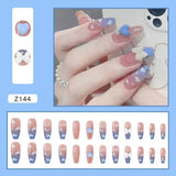 Popxstar 24pcs Red Ballet False Nails Butterfly Fake Nail Glitter Short with Rhinestone French Design Full Cover Press on Nails Tips Art