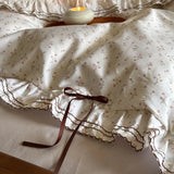 Popxstar  100% Cotton Pastoral Floral Print Ruffles Bow Princess Bedding Set Queen King Duvet Cover Set Bed Sheet/Fitted Sheet Pillowcases
