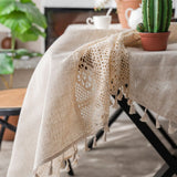 Popxstar  Table Cloth Plain Color Hollow Splicing Small Fresh Dining Table Cloth Restaurant Tablecloth