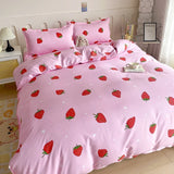 Popxstar  Strawberry Bedding Set, Pink Kawaii Strawberry Duvet Cover Soft Reversible Comoforter Cover with 2 Pillowcases for Women Girls