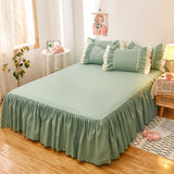 Popxstar Korean Lace Ruffled Bed Skirt 1pc Bedroom Bed Cover Bed Skirt Non-slip Mattress Cover Bedsheet Bedspread Solid Color Bed Decor