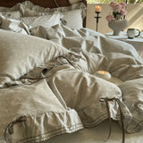 Popxstar  100% Cotton Pastoral Floral Print Ruffles Bow Princess Bedding Set Queen King Duvet Cover Set Bed Sheet/Fitted Sheet Pillowcases