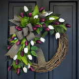 Popxstar  Spring Tulip Wreath, Door Hanging Decoration, Home Decoration Pendant, Festival Party Decoration Simulation Flower