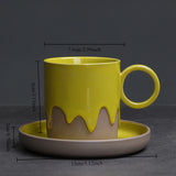 Creative Retro Coarse Ceramic Flow Glazed Coffee Cup Plate Set Latte Cup Home Makeup Cup