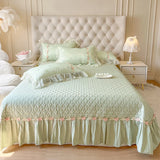 Popxstar  4Pcs Pure Cotton French Flowers Lace Ruffles Princess Wedding Bedding Set Duvet Cover Quilted Bedspread Bed Skirt Pillowcases