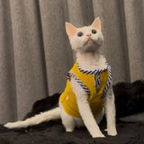 Soft Breathable Thin Open Front Cat Vest Striped Trim Comfort Summer Indoor Wear For Hairless Sphynx Cat