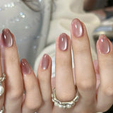 Popxstar 24pcs Simple Almond False Nails Sets Blush Design Press on Nails Art Datachable Short Oval Fake Nail with Jelly Glue Manicure