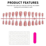 Popxstar  24Pcs Nude Pink Color Press On Nails Almond White French Tip Fake Nails Fairy Flower Printed Sweet Girls DIY Manicure Nails Art