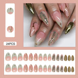 Popxstar 24pcs White Flower Fake Nail Tips Ins Yellow Pink Blush False Nails Wearable Full Cover European Almond Shaped Press on Nails