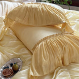 Popxstar  1000TC Egyptian Cotton Vintage French Palace Style Pleated Lace Ruffles Bedding Set Duvet Cover Bed Skirt Pillowcases 4Pcs