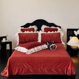 Popxstar  4Pcs French Princess Style Carved Velvet Warm Winter Bedding Set Large Lace Ruffle Duvet Cover Flat/Fitted Bed Sheet Pillowcases