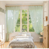 Popxstar Japanese mint green curtains gauze simple style fresh artistic translucent shutter yarn living room bedroom custom curtain size