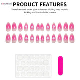 Popxstar  Blush Pink Almond Fake Nails Love Heart Bowknot Star Printed Acrylic Nails Press On 24Pcs Full Cover False Nails for Manicure