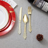 Popxstar  Golden 90pcs Embossed Vintage Plastic Cutlery Set, Dual-Use Knife Fork Spoon Utensils Disposable Cutlery Used for Parties