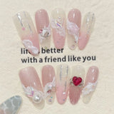 Popxstar  10pcs Long Ballet Handmade False Nails Tips Summer Day Purple Cat's Eye Fake Nail Sets Flower Coffin Reusable Press on Nails Art