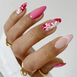 Popxstar 24Pcs Almond Fake Nails Gradient Pink Flower Designs Full Cover False Nails for Women Spring Summer Press on Nails Tips 2024