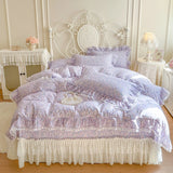Popxstar  Floral Lace Ruffles 100% Cotton Double Yarn Soft Bedding Set Duvet Cover Quilted Bedspread Bed Skirt Bed Sheet Set Pillowcases
