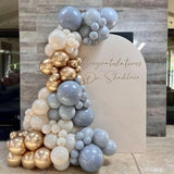 Popxstar  40Pcs Dusty Blue Balloons for Baby shower Boho Gray White Sand Chome Gold Dusty Blue Baby Shower Balloons for Boy Birthday Decor