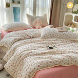 Popxstar INS Girls Cherry Soft Bedding Set Washed Cotton Bed Sheet Queen King Size Duvet Set Flower Comforter Set Pillowcase Bed Linens