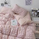 popxstar INS Girl Blue Bedding Sets Solid Color Seersucker Ruffles Lace  Kawaii Soft Sheet Woman Duvet Cover Pillow Covers Quilt Cover
