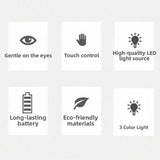 Creative Mushroom Bedside Lamp Touch Control Dimming LED Table Lamp Eye Protection 3 Color Lights Metal Reading Lamp