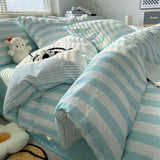 4 Pieces Striped Duvet Cover Set, 100% Washed Cotton Ins Style Bedding Set, Soft Skin Friendly Quilt Cover Bed Sheet Pillowcase