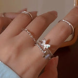 Popxstar Bohemian Butterfly Pearl Rings Set for Women Shine Pearl Gothic Vintage Plated Retro Rhinestone Simple Finger Jewelry Gift