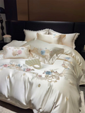 Popxstar  High Precision Damask Egyptian Cotton Flower Embroidery Luxury 4/5Pcs Bedding Set Duvet Cover Flat/Fitted Bed Sheet Pillowcases