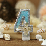 Popxstar  3inch Birthday Candle Large Number 4 Candle Marine style Beach Starfish Seashells Cake Topper for Kids Birthday Party Decoration